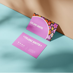 Elegant Retro Groovy Purple Colourful Floral Moder Business Card
