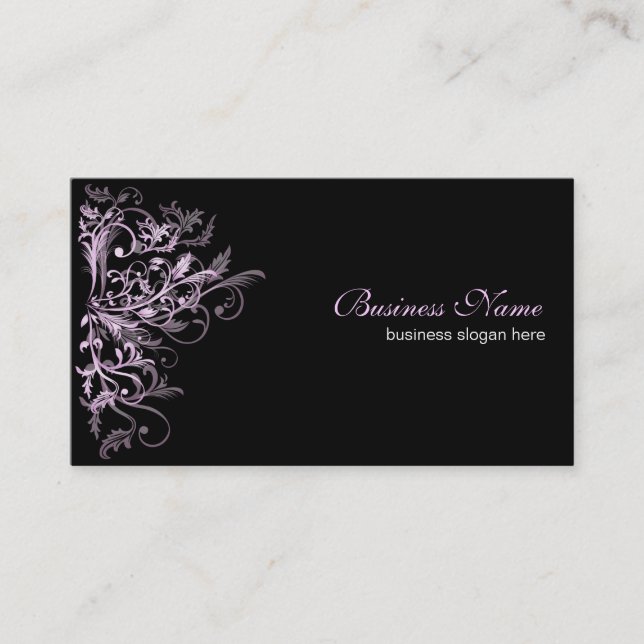Elegant Retro Lavender Flower Swirls Business Card (Front)