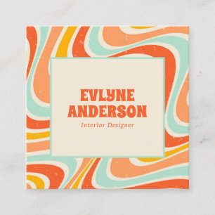 Elegant Retro Orange Blue Grunge Boho Chic Groovy Square Business Card