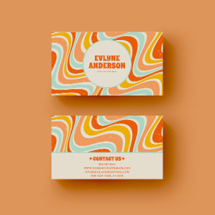 Elegant Retro Orange Blue Yellow 70s Boho Groovy Business Card