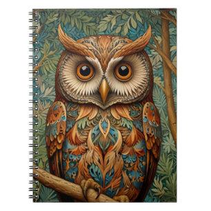 Elegant retro owl boho art deco forest greenery  notebook