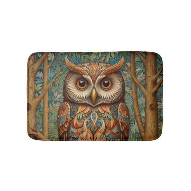 Elegant retro owl boho bohemian forest greenery  bath mat (Front)
