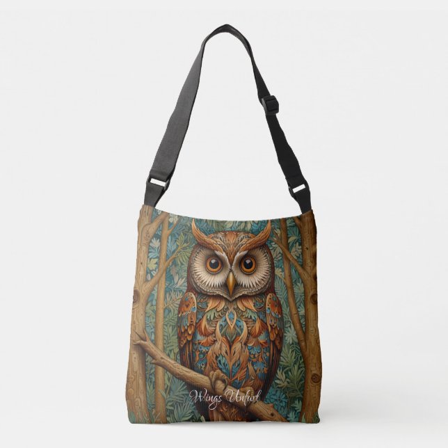 Elegant retro owl boho bohemian forest greenery  crossbody bag (Front)