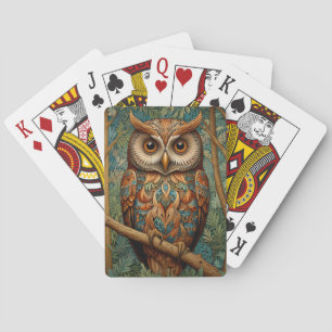 Elegant retro owl boho bohemian forest greenery  playing cards