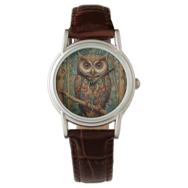 Elegant retro owl boho bohemian forest greenery  watch (Front)