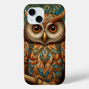 Elegant retro owl forest greenery  iPhone 15 case