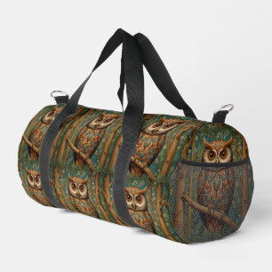 Elegant retro owl forest greenery  duffle bag