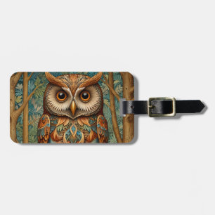 Elegant retro owl forest greenery  luggage tag