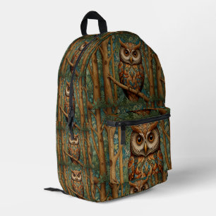 Elegant retro owl forest greenery  printed backpack