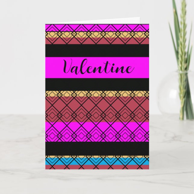 Elegant Retro Patterned Multicolor Valentine's Day Holiday Card (Front)