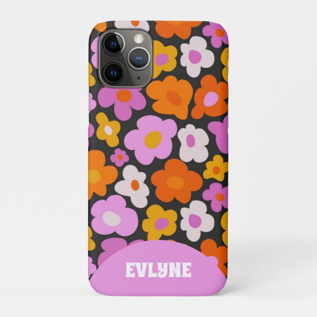 Elegant Retro Pink Colourful Modern Groovy Floral Case-Mate iPhone Case (Back)