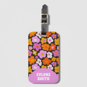 Elegant Retro Pink Colourful Modern Groovy Floral Luggage Tag