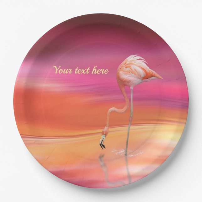 Elegant Retro Pink Flamingo Surreal Personalize Paper Plate (Front)