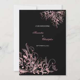 Elegant Retro Pink Flower Swirl Wedding Invitation