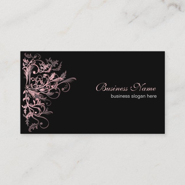 Elegant Retro Pink Flower Swirls Business Card (Front)