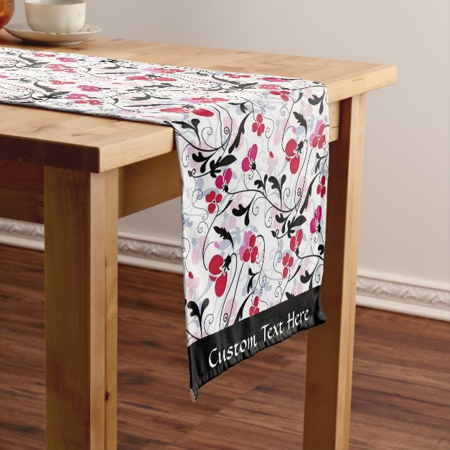 Elegant Retro Red Black Foliage Vines Art Deco Short Table Runner (In Situ)