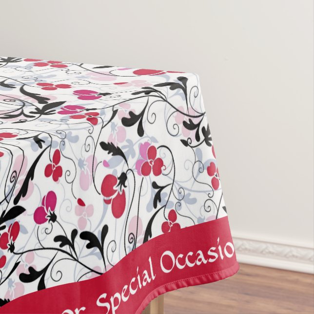 Elegant Retro Red Black Foliage Vines Art Deco Tab Tablecloth (In Situ)