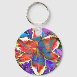 Elegant retro red floral lily  keychain