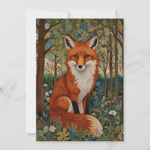 Elegant retro red fox boho botanical invitation