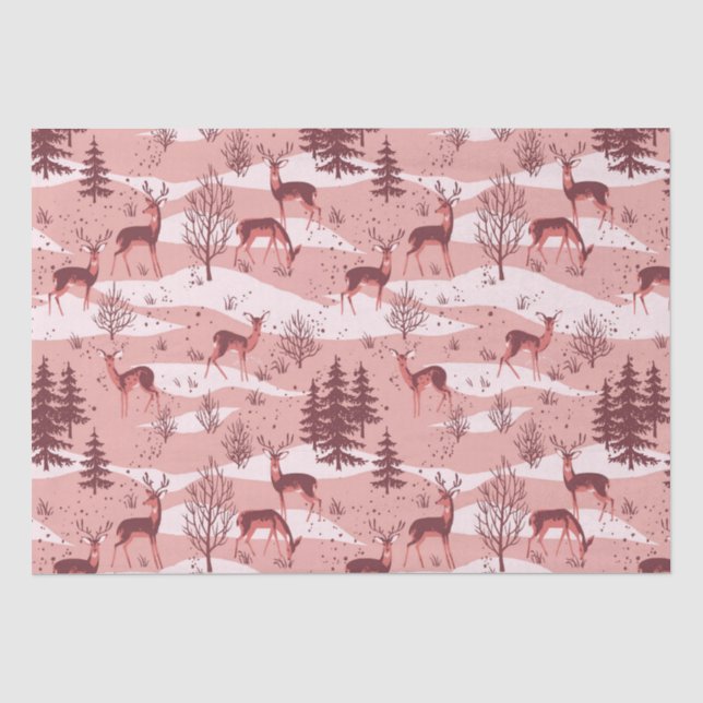 Elegant Retro Red Woodland Deer Tissue Paper (Front)