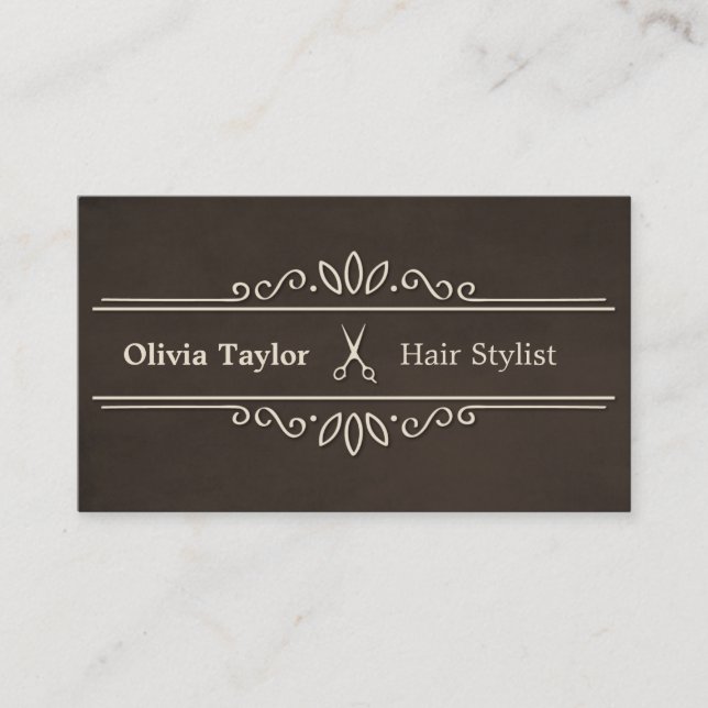 Elegant Retro Scissors Hair Stylist Barber Shop Business Card (Front)
