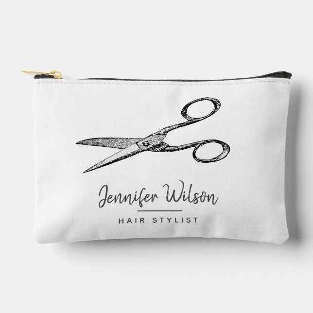 Elegant Retro Scissors  - Minimal Hair Stylist Accessory Pouch (Front)