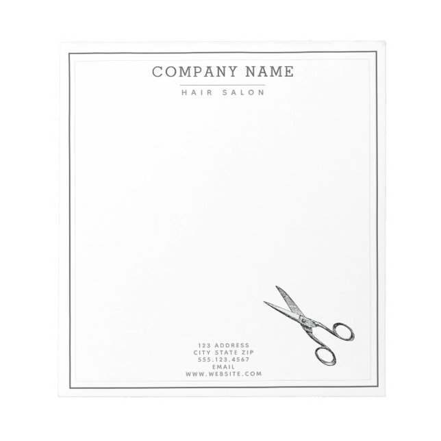 Elegant Retro Scissors  - Minimal Hairsalon  Notepad (Front)