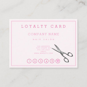 Elegant Retro Scissors  Pink Hairsalon Loyalty Business Card
