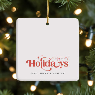 Elegant Retro Script Family Photo Christmas Ceramic Ornament