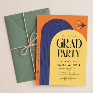 Elegant Retro Script Grad Party Graduation Announcement