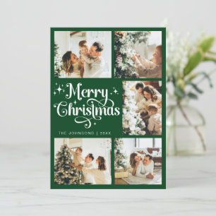Elegant Retro Script Green Merry Christmas Family Holiday Card