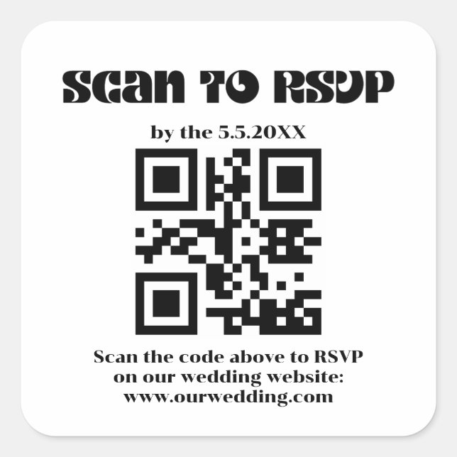 elegant retro script rsvp qr code wedding   square sticker (Front)