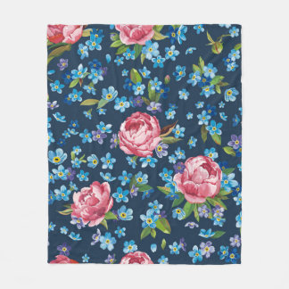 Elegant retro seamless pattern with pink peonies f fleece blanket