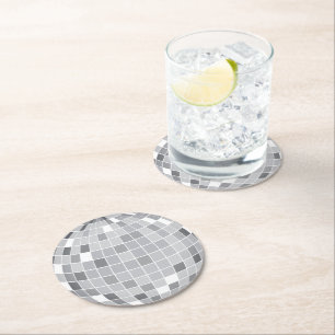 Elegant Retro Silver Disco Ball Round Paper Coaster