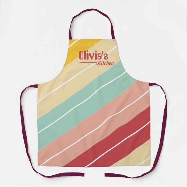 Elegant Retro Striped Personalized Apron (Front)
