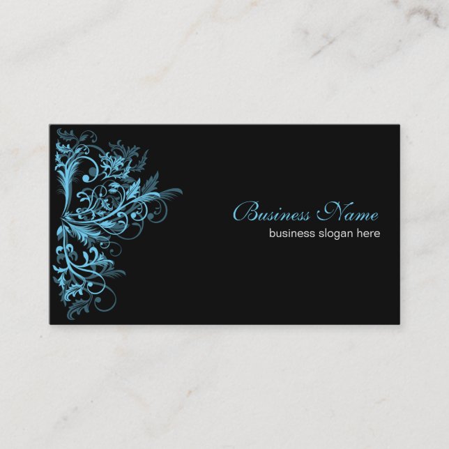 Elegant Retro Tamala Turquoise Flower Swirls Business Card (Front)