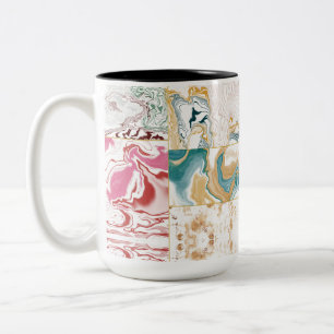 Elegant Retro Teal & Pink Marble Fluid Art Mosaic Two-Tone Coffee Mug
