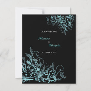 Elegant Retro Turquoise Flower Swirl Wedding Invitation