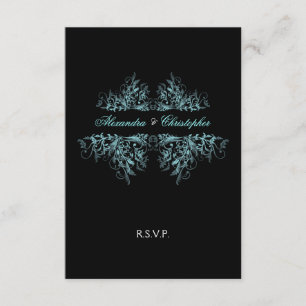 Elegant Retro Turquoise Swirls Wedding RSVP 2 Card