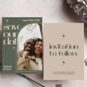 Elegant Retro Vintage Green Brown Script Wedding Save The Date