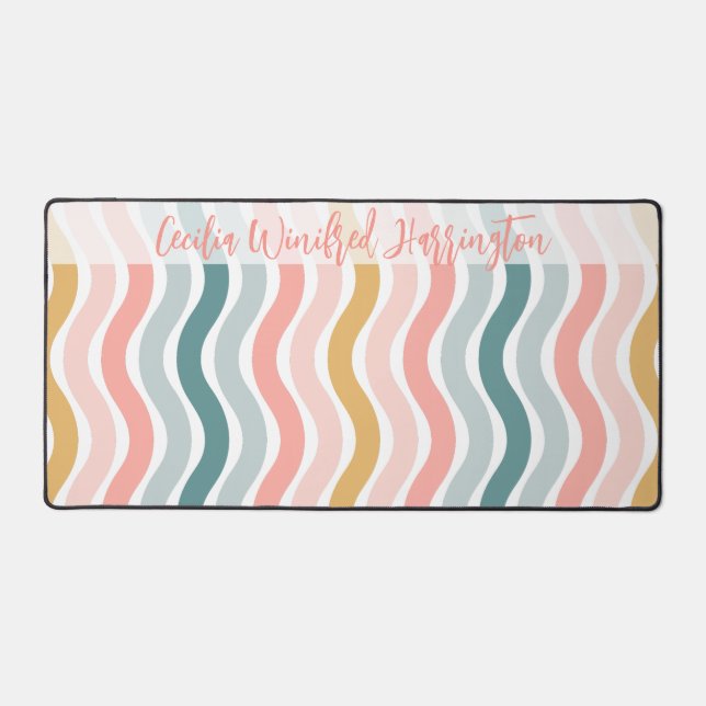 Elegant Retro Wavy Stripes Personalized Desk Mat (Front)