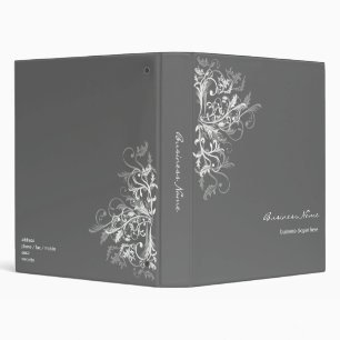 Elegant Retro White Flower Swirls Dark Grey Binder