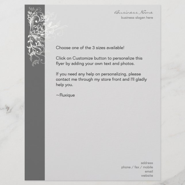 Elegant Retro White Flower Swirls Dark Grey Flyer (Front)