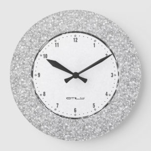 Elegant Retro White Glitter And Sparkles Large Clock