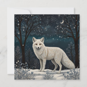 Elegant retro white winter fox holiday card