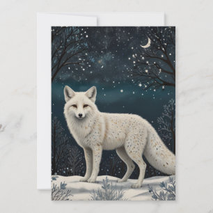 Elegant retro white winter fox holiday card