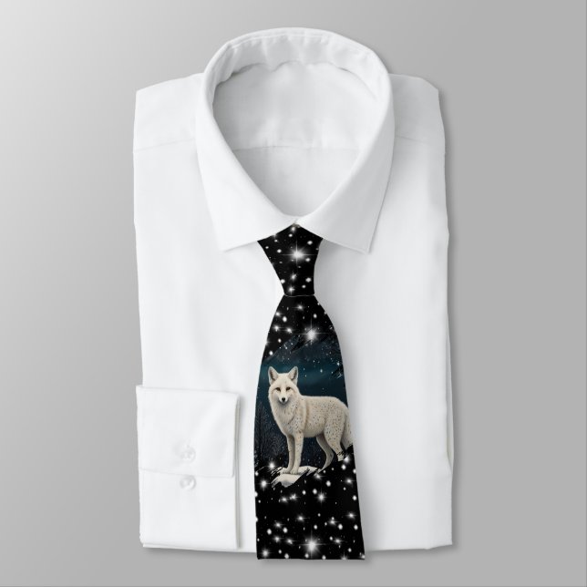 Elegant retro white winter fox tie (Tied)