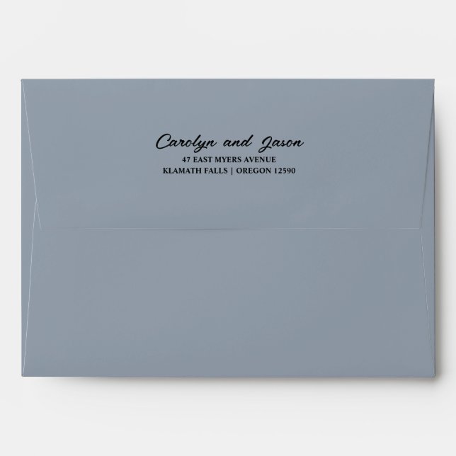 Elegant Return Address Simple Script Slate Blue Envelope (Back (Top Flap))