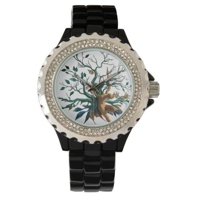 Elegant Rhinestone Black Enamel Watch  (Front)
