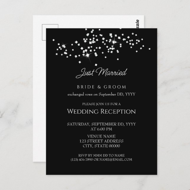 Elegant Rhinestones Wedding Reception Eloped Postcard (Front/Back)